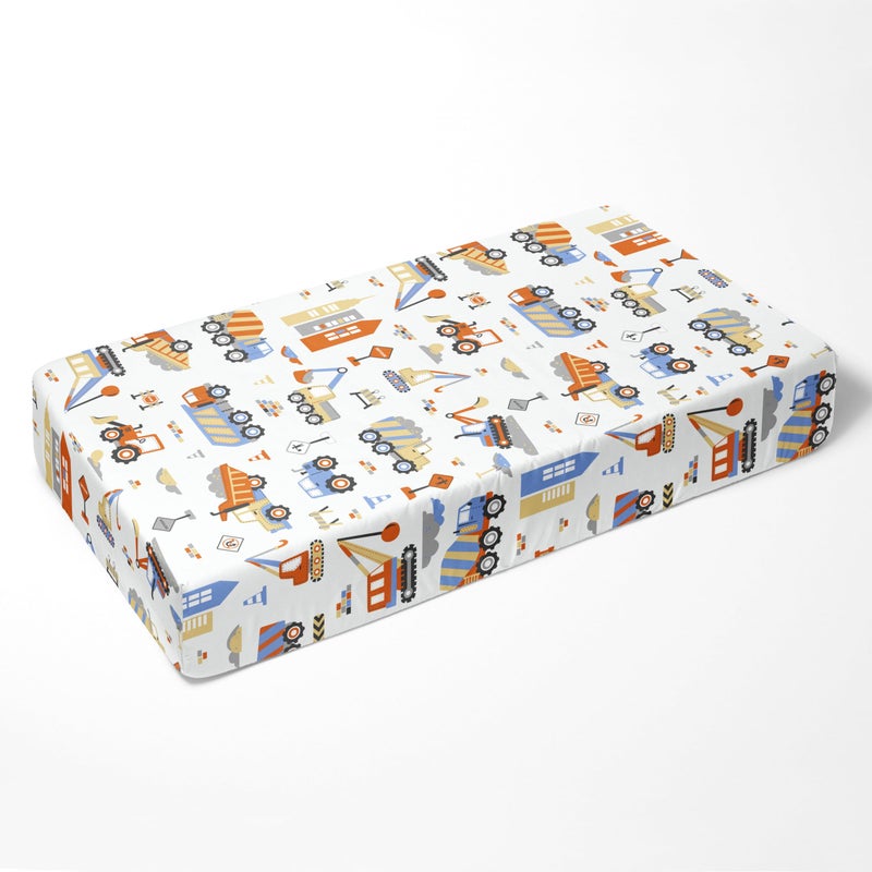 Bacati Crib Fitted Sheet - Construction Multicolor - Silky Soft Breathable 100% Cotton Percale Baby Sheets - Fits Standard 28 x 52 X 5 inches Crib & Toddler Mattresses - Image 3